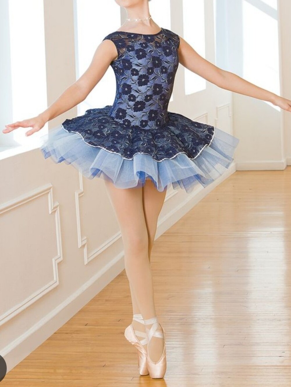 Navy Floral Lace Tutu Dress for Women